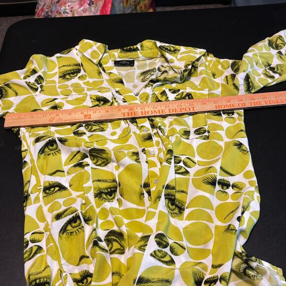 Milk & Honey Shirt Womens Small Green Eye Print Graphic Button Up Rayon - Picture 6 of 7
